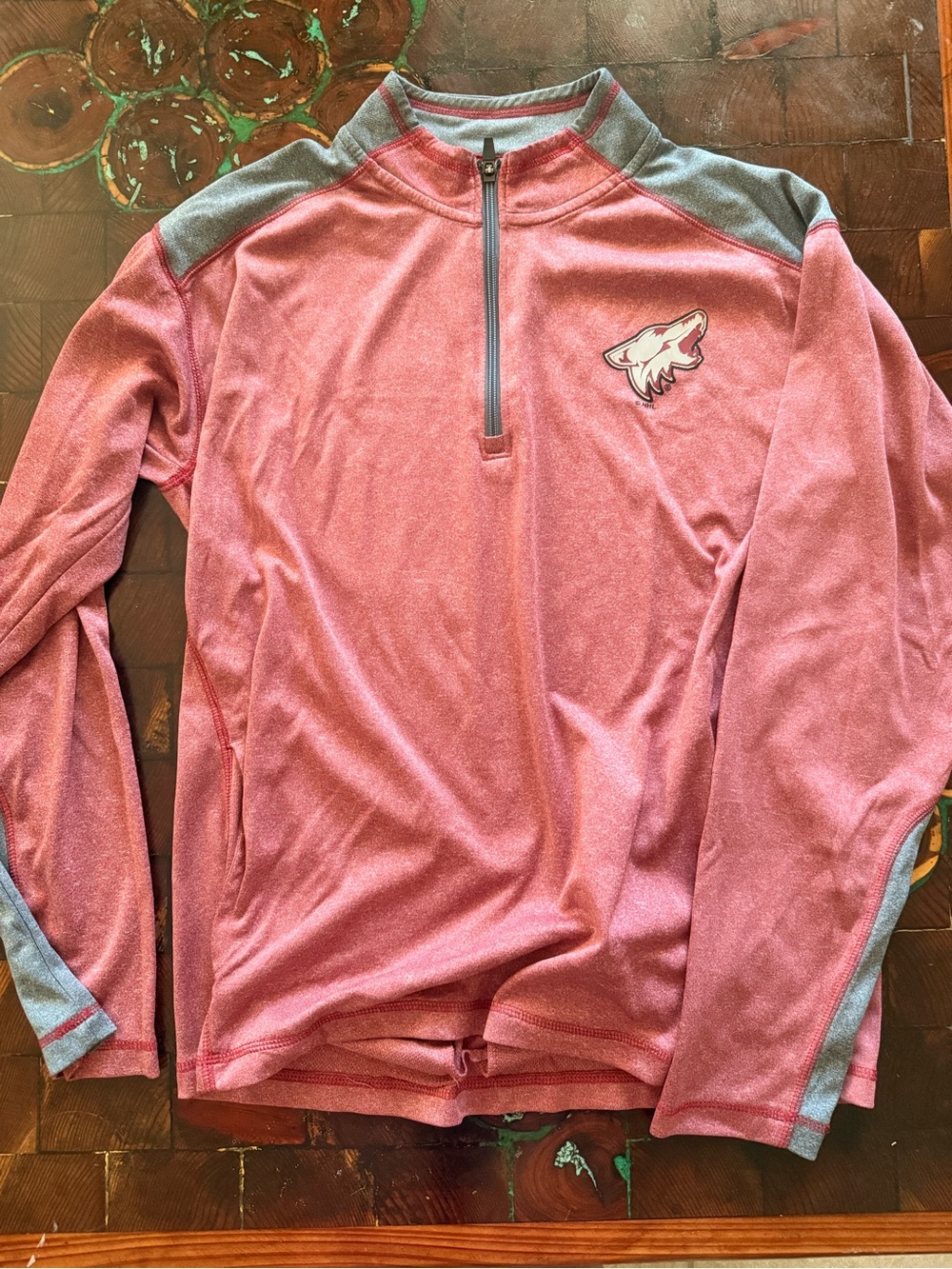 Arizona Coyotes NHL Men’s L Quarter Zip Pullover Red Gray Hockey Shirt